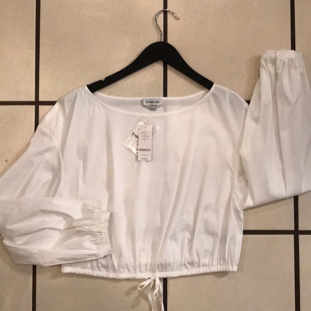 Bebe long sleeve cotton cropped tie top /shirt L